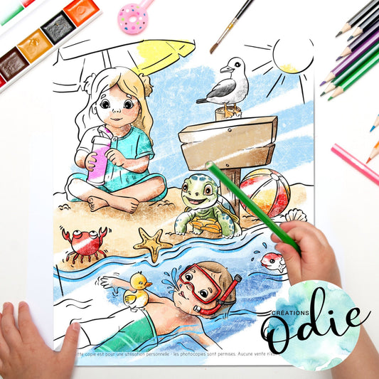 Coloriage - L'été a la plage - Créations Odie