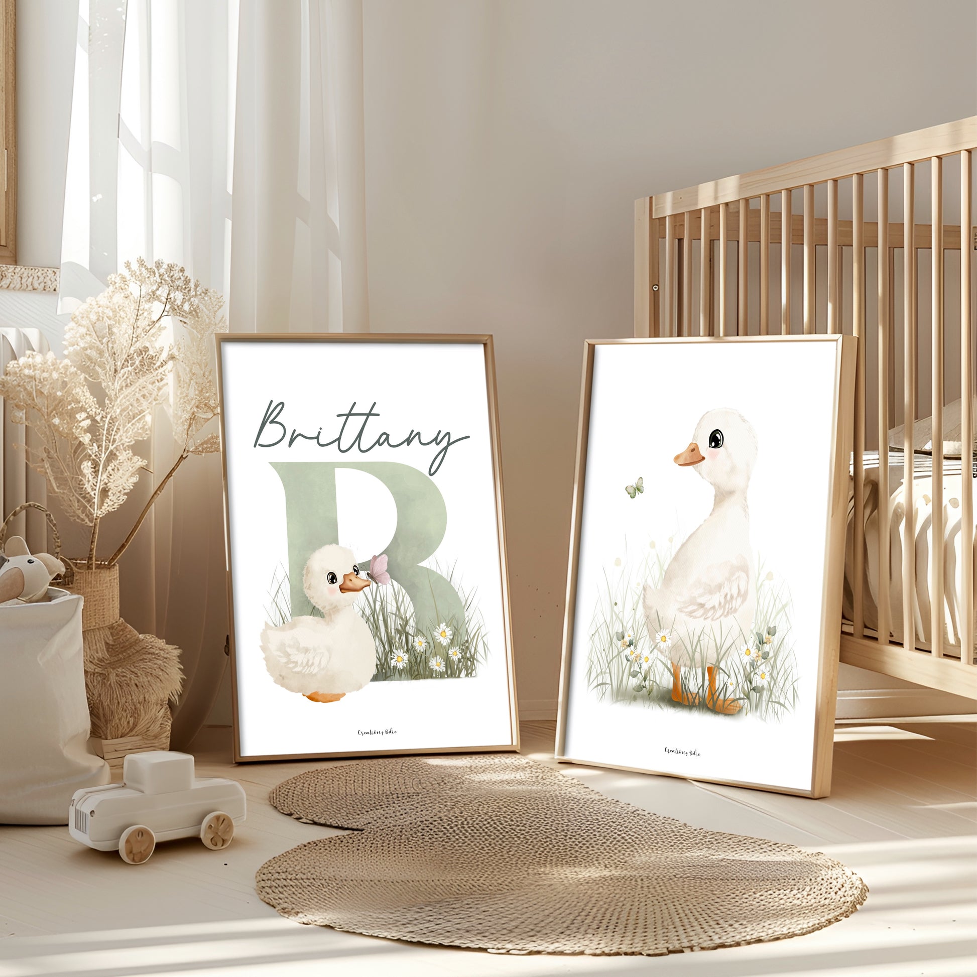 Ensemble d’affiches personnalisées pour chambre de bébé avec oies blanches et marguerites, décoration harmonieuse