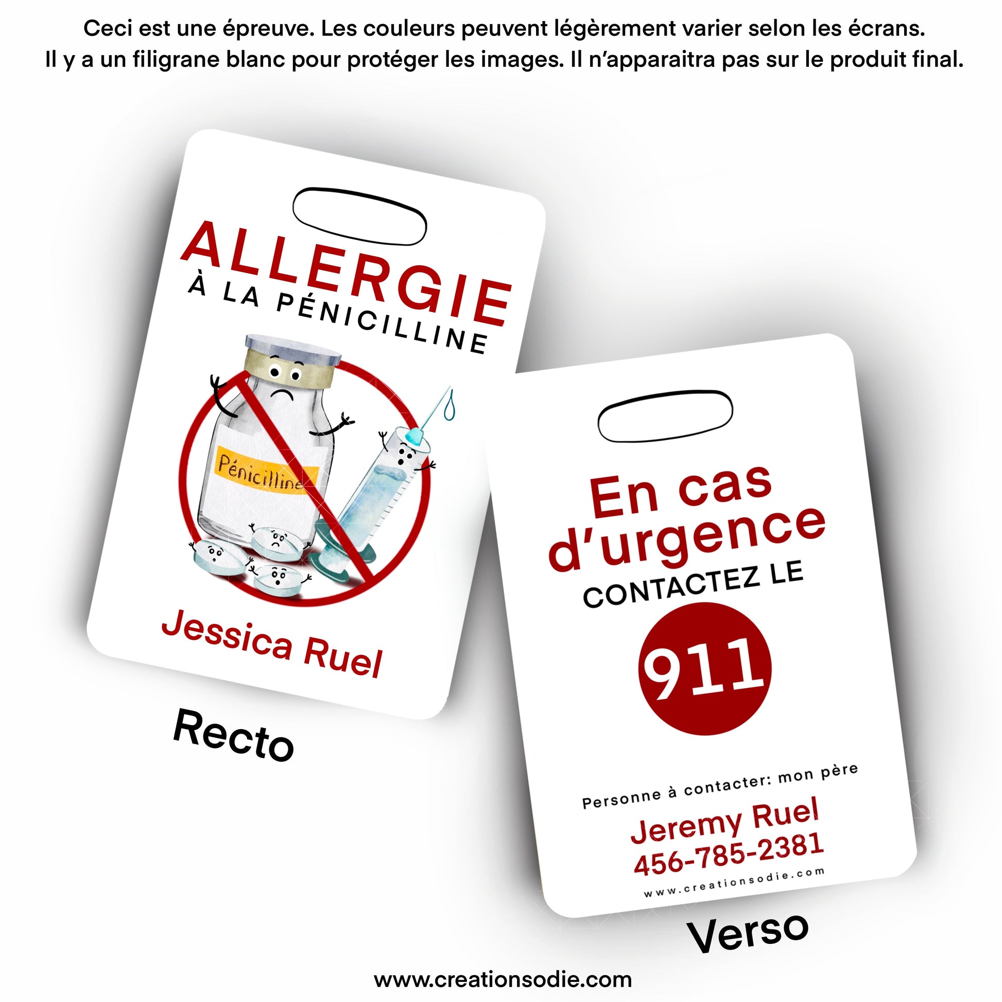 Étiquette d’alerte - Allergie à la pénicilline - Créations Odie