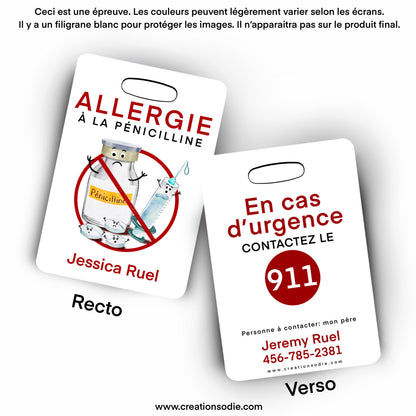 Étiquette d’alerte - Allergie à la pénicilline - Créations Odie