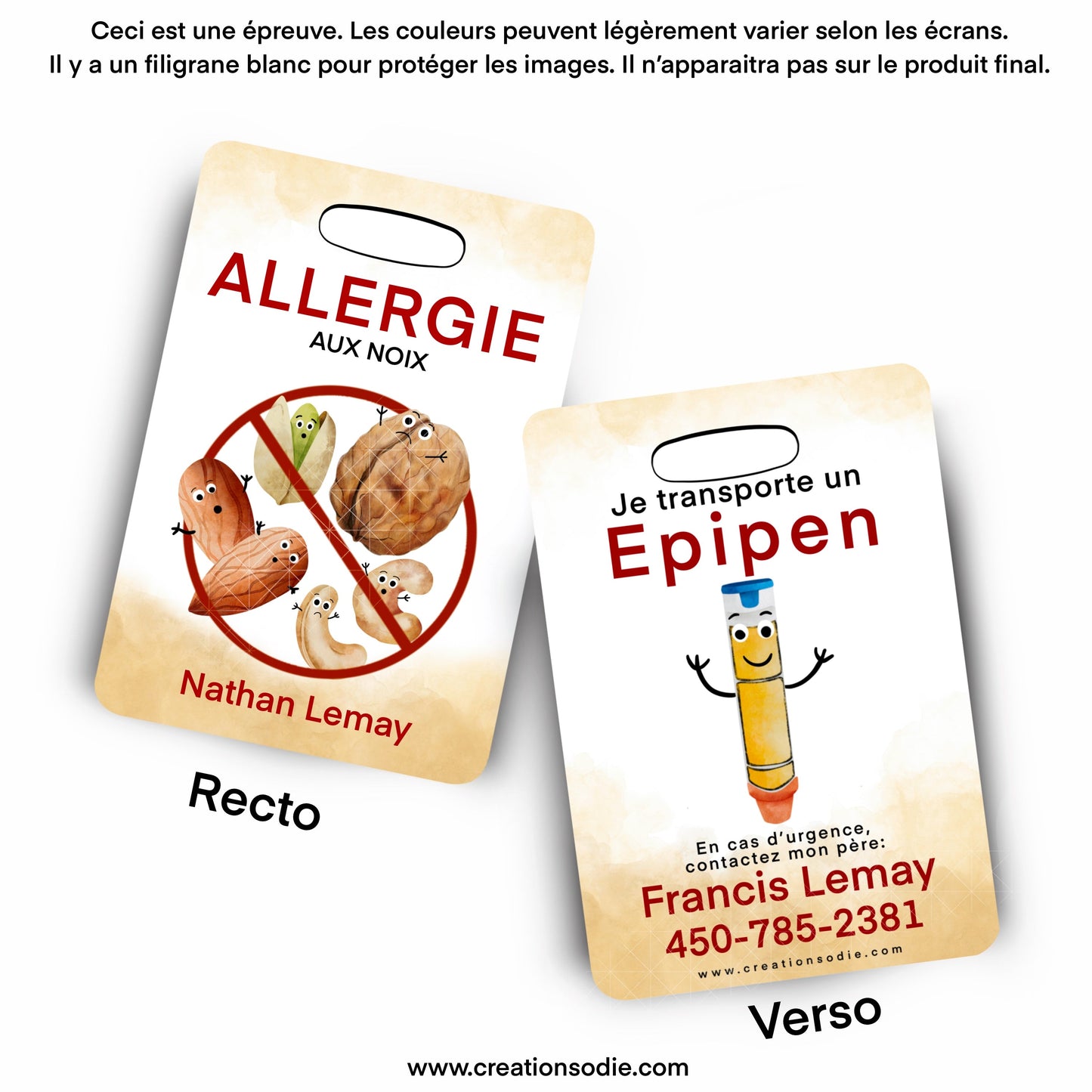 Étiquette d’alerte - Allergie aux noix - Créations Odie