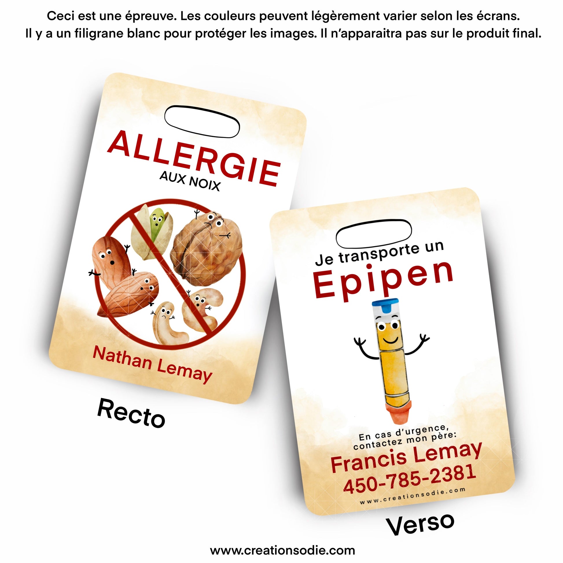 Étiquette d’alerte - Allergie aux noix - Créations Odie