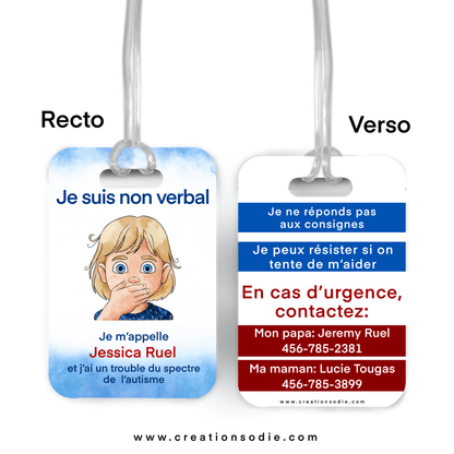 Étiquette d’alerte - TSA NON VERBAL - Créations Odie