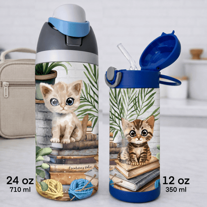 Gourde thermos - Chats sur des livres - Verre isotherme - Créations Odie
