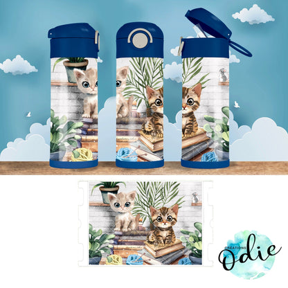 Gourde thermos - Chats sur des livres - Verre isotherme - Créations Odie