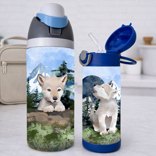 Gourde thermos - Les louveteaux - Verre isotherme - Créations Odie