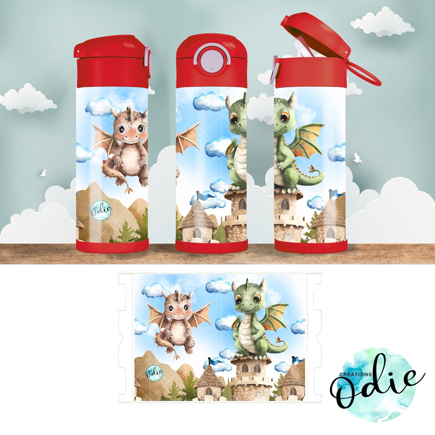 Gourde thermos - Les petits dragons - Verre isotherme - Créations Odie