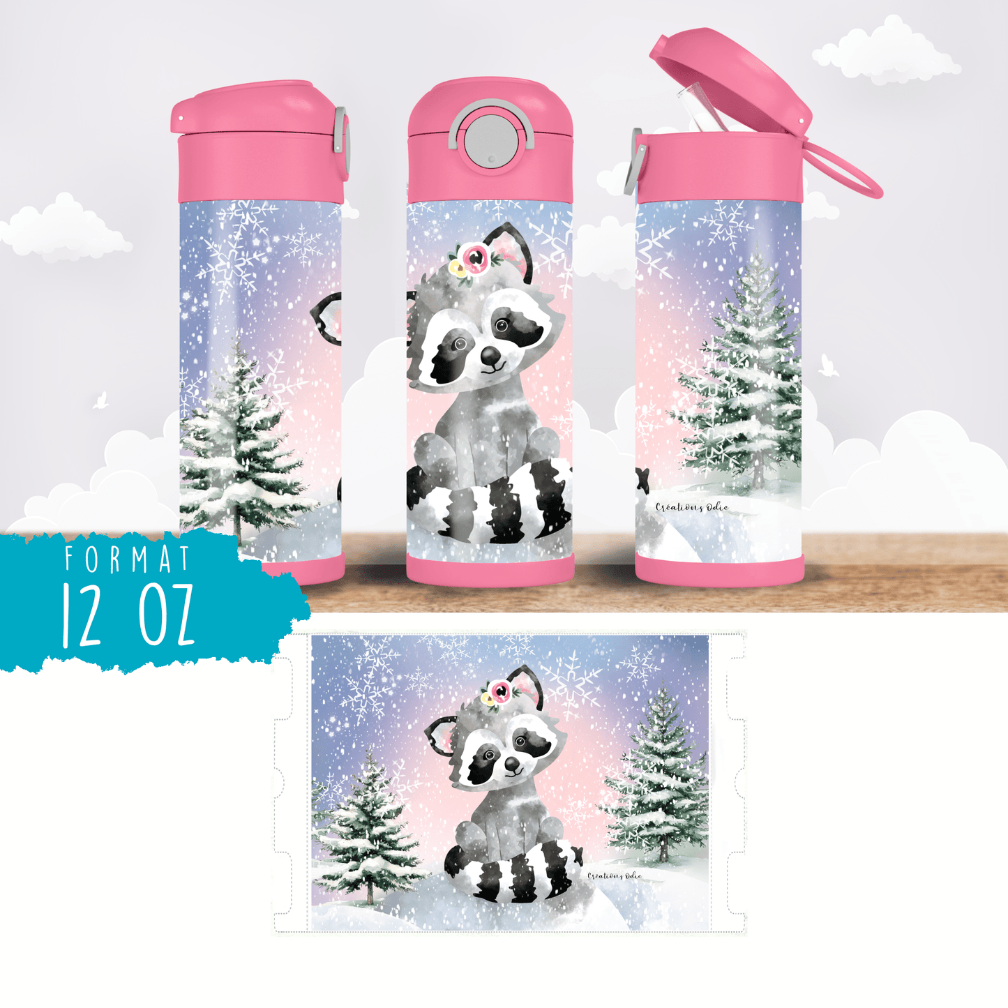 Gourde thermos - Mignon raton en hiver - Verre isotherme - Créations Odie