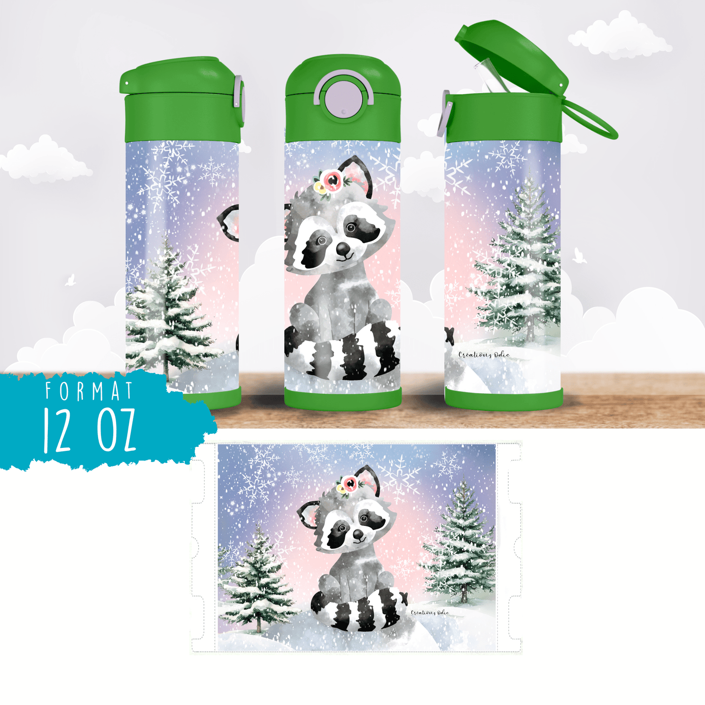 Gourde thermos - Mignon raton en hiver - Verre isotherme - Créations Odie