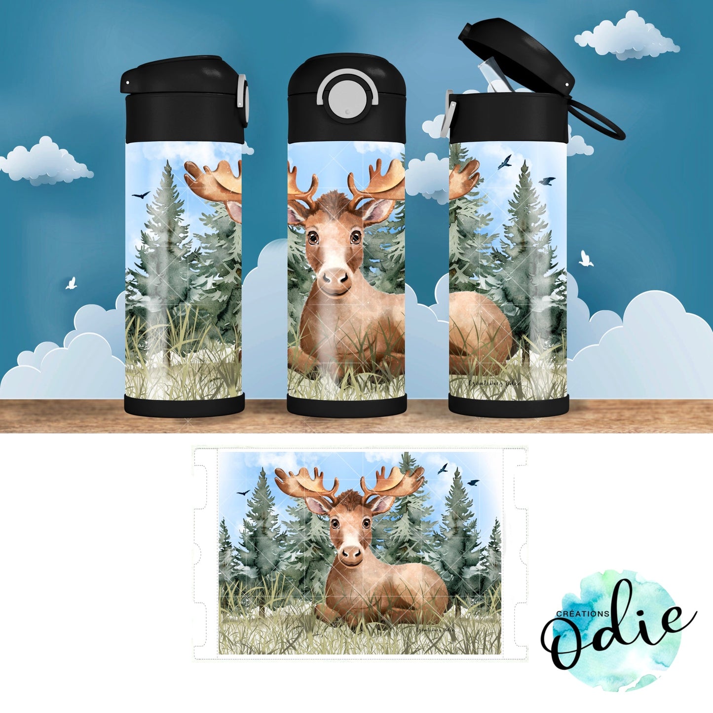 Gourde thermos thème orignal, deuxième angle