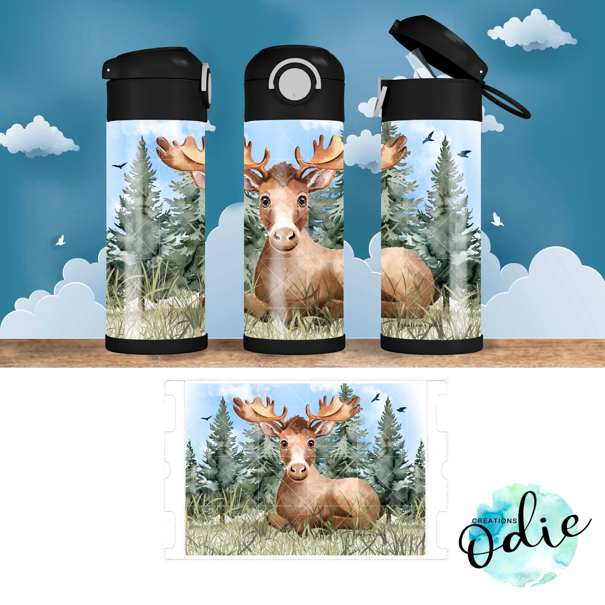 Gourde thermos thème orignal, deuxième angle