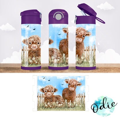 Gourde thermos - Vaches highland - Verre isotherme - Créations Odie
