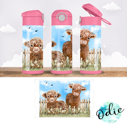 Gourde thermos - Vaches highland - Verre isotherme - Créations Odie