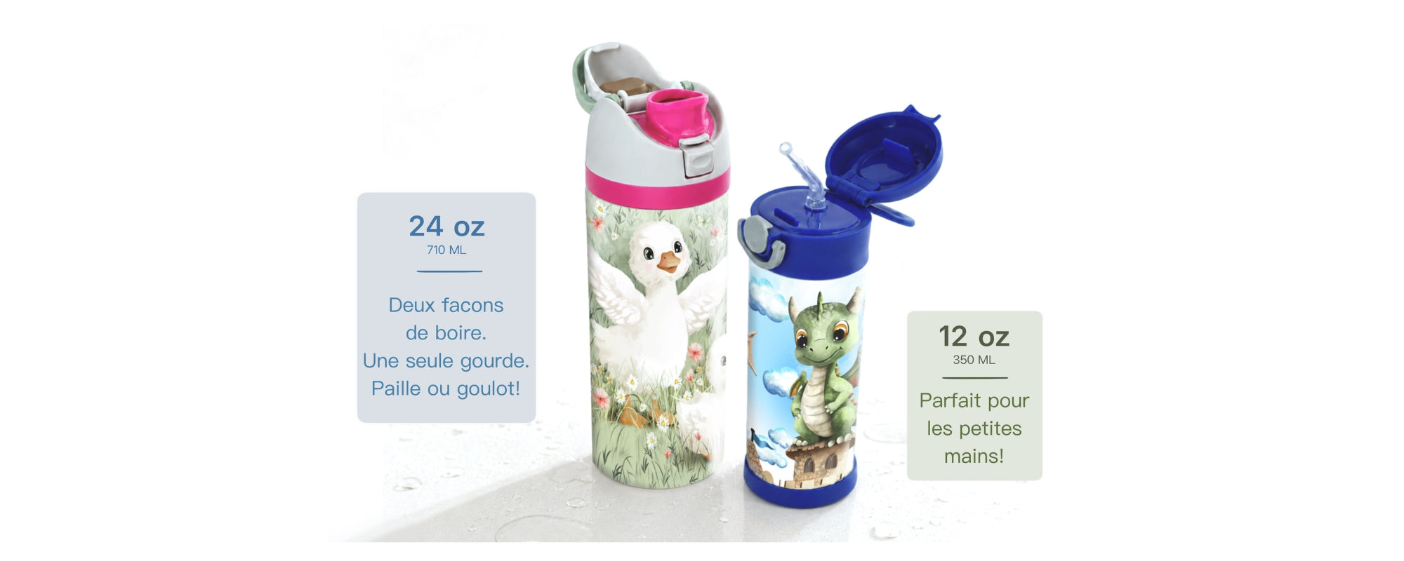 Gourdes isothermes personnalisées pour enfant illustrées au Québec