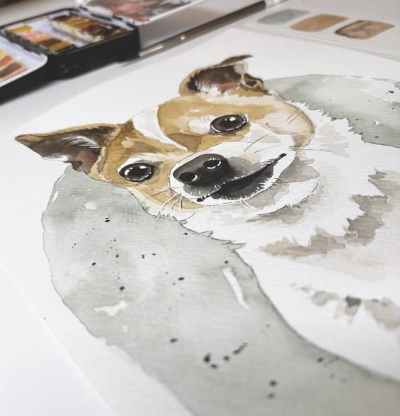Portrait animalier aquarelle aux couleurs douces et naturelles