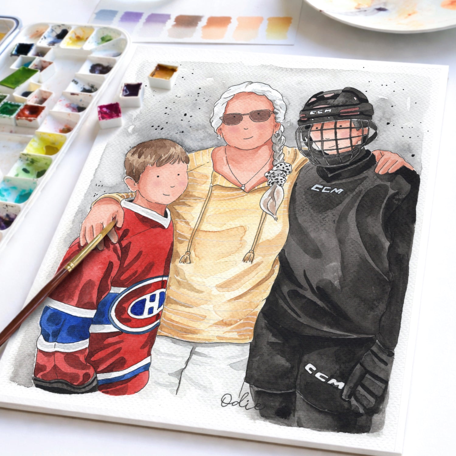 Portrait aquarelle personnalisé offert en cadeau souvenir