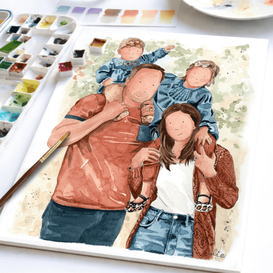 Portrait de famille personnalisé à l’aquarelle - Portrait personnalisé aquarelle - Créations Odie