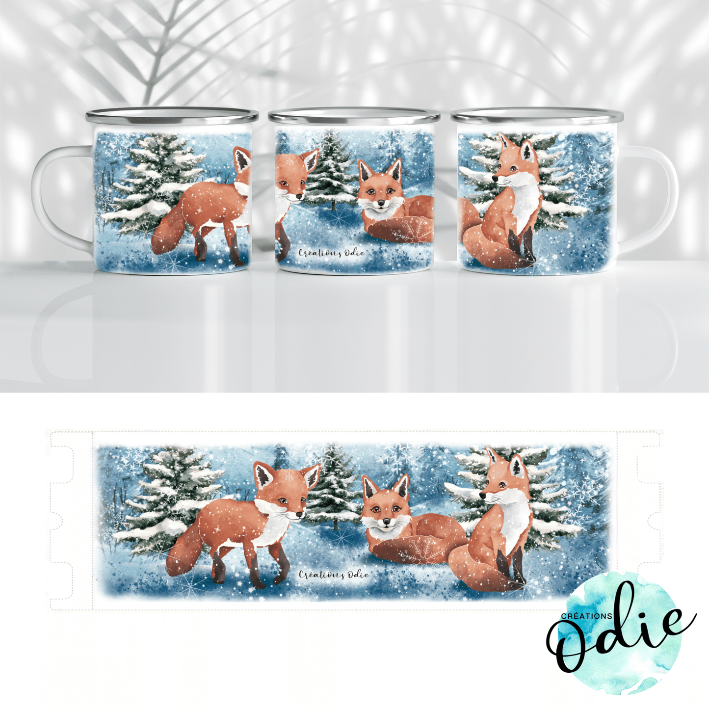 Tasse en acier émaillé - 3 renards en hiver - Tasse - Créations Odie