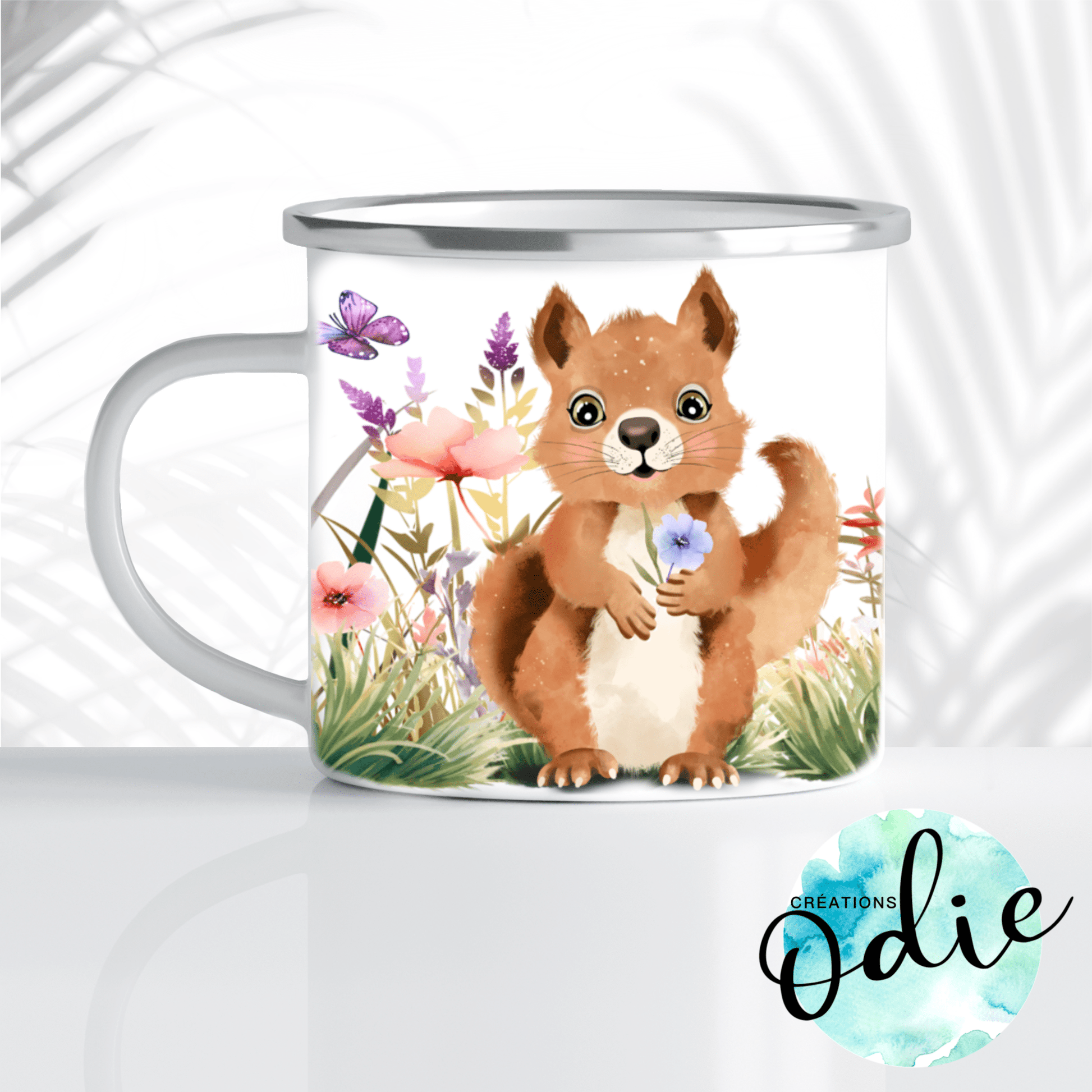 Tasse en acier émaillé - Écureuils et les fleurs - Tasse - Créations Odie