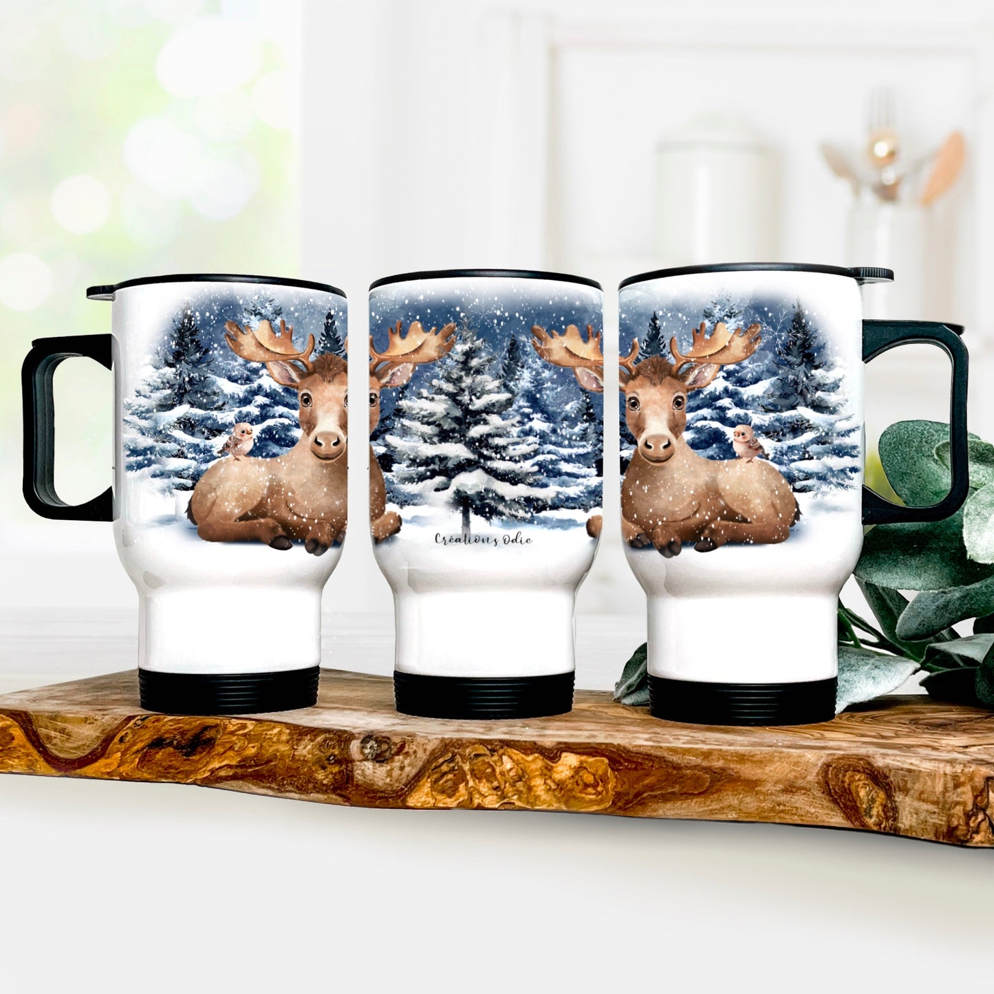Tasse isotherme - Orignal en hiver - Verre isotherme - Créations Odie