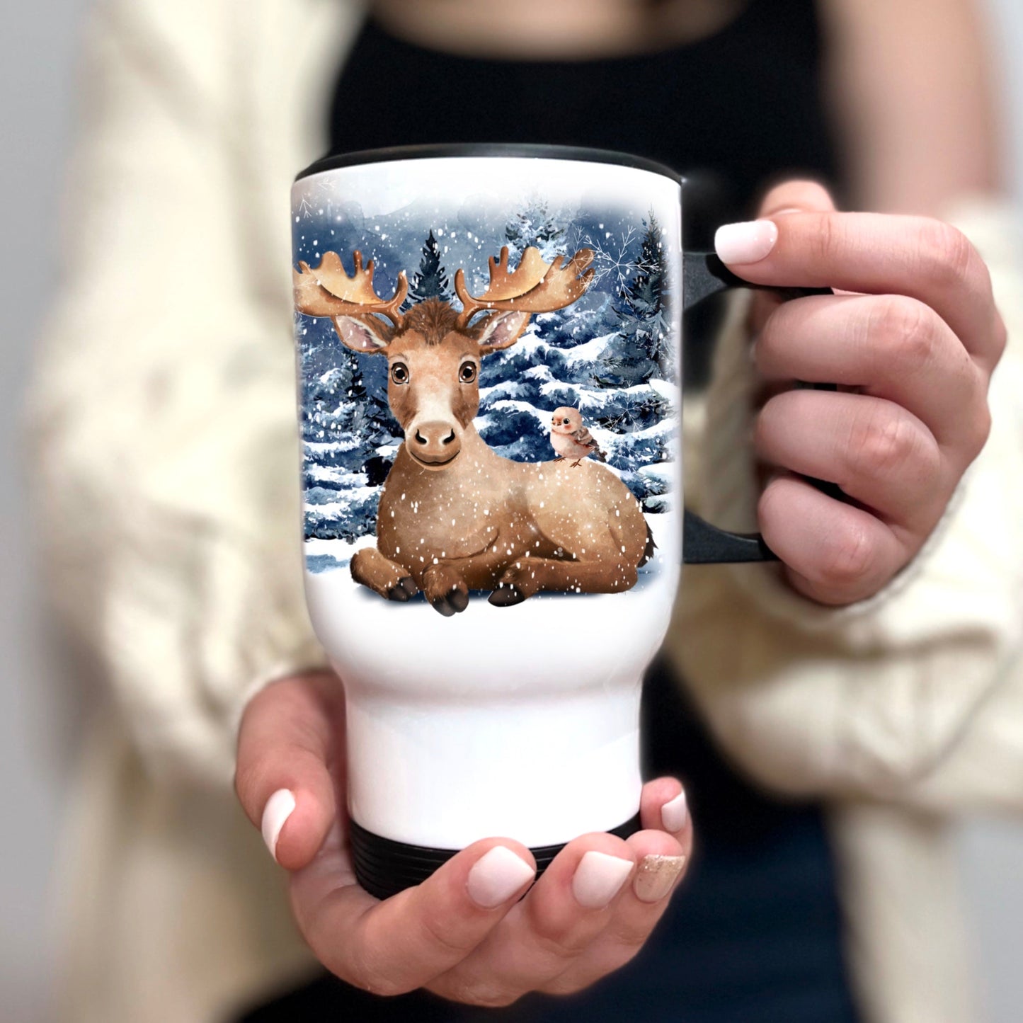 Tasse isotherme - Orignal en hiver - Verre isotherme - Créations Odie