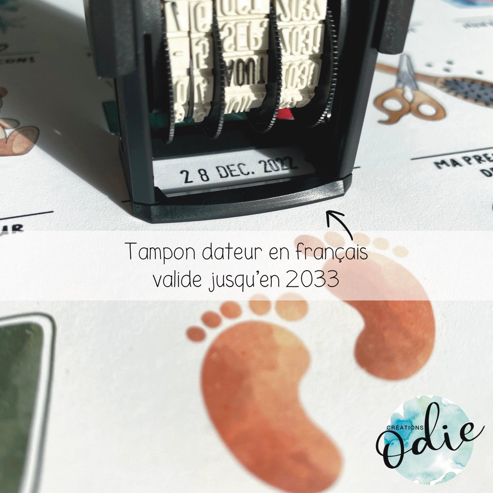 Affiche des premières fois de bébé à tamponner avec un dateur encreur pour conserver les souvenirs