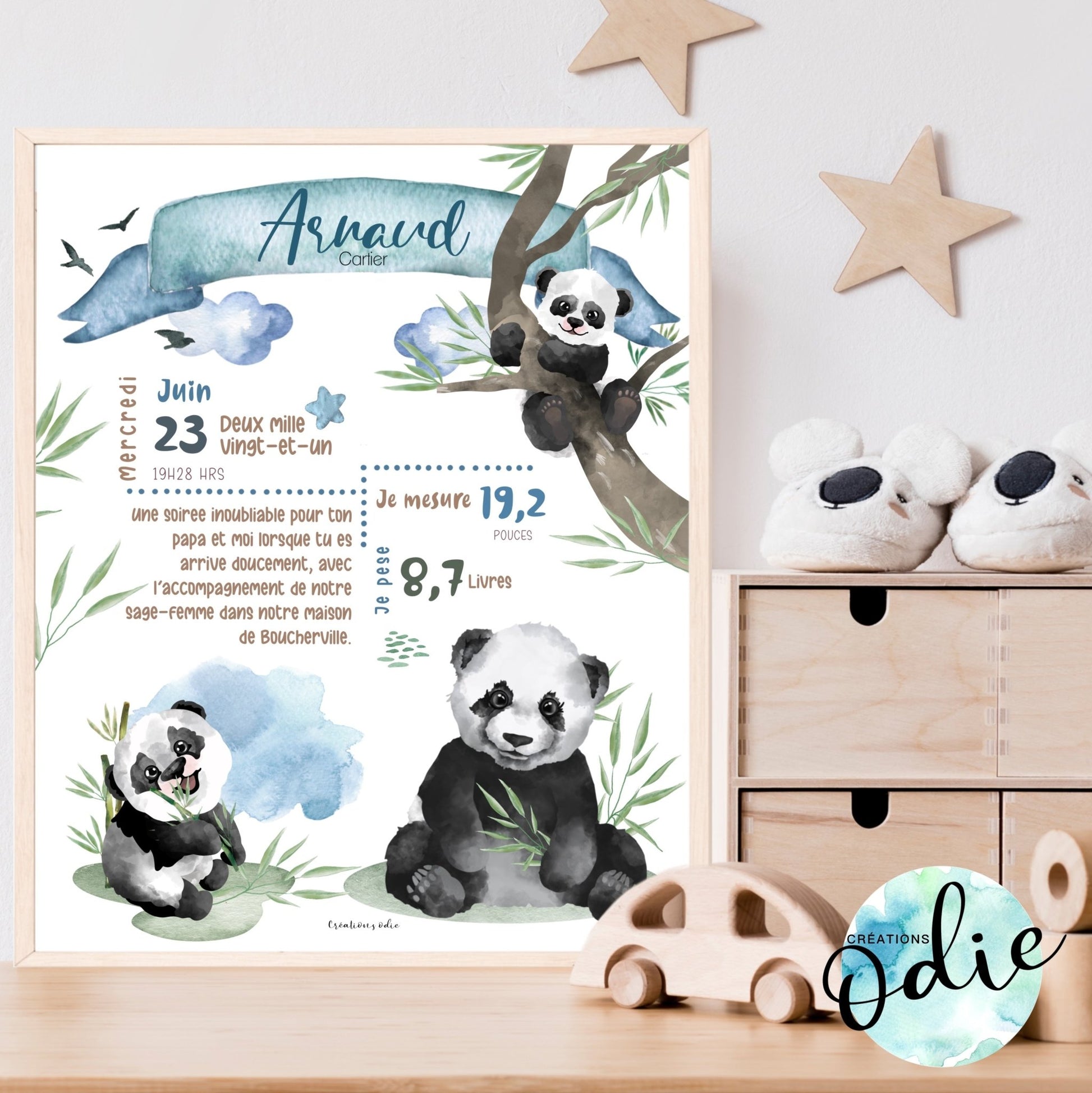 Affiche de naissance - Thème pandas - Bébés et tout-petits - Créations Odie