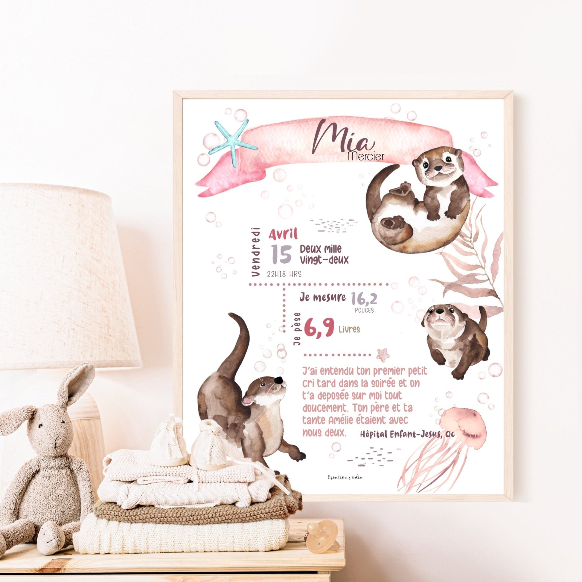 Affiche de naissance - Thème petites loutres - Bébés et tout-petits - Créations Odie