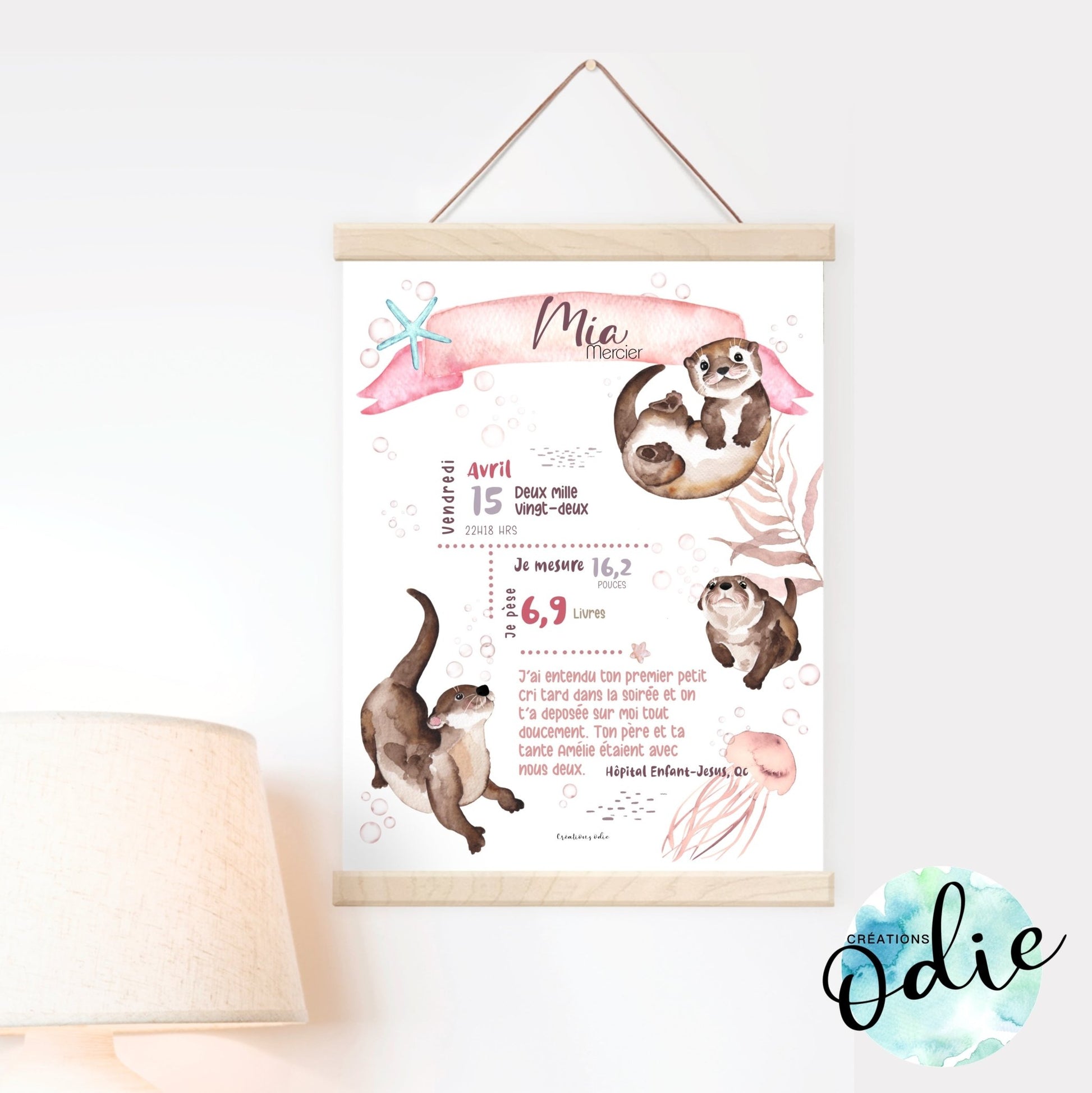 Affiche de naissance - Thème petites loutres - Bébés et tout-petits - Créations Odie