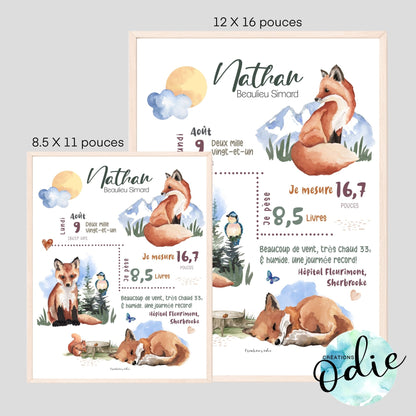 Affiche de naissance - Thème renards 1 - Bébés et tout-petits - Créations Odie