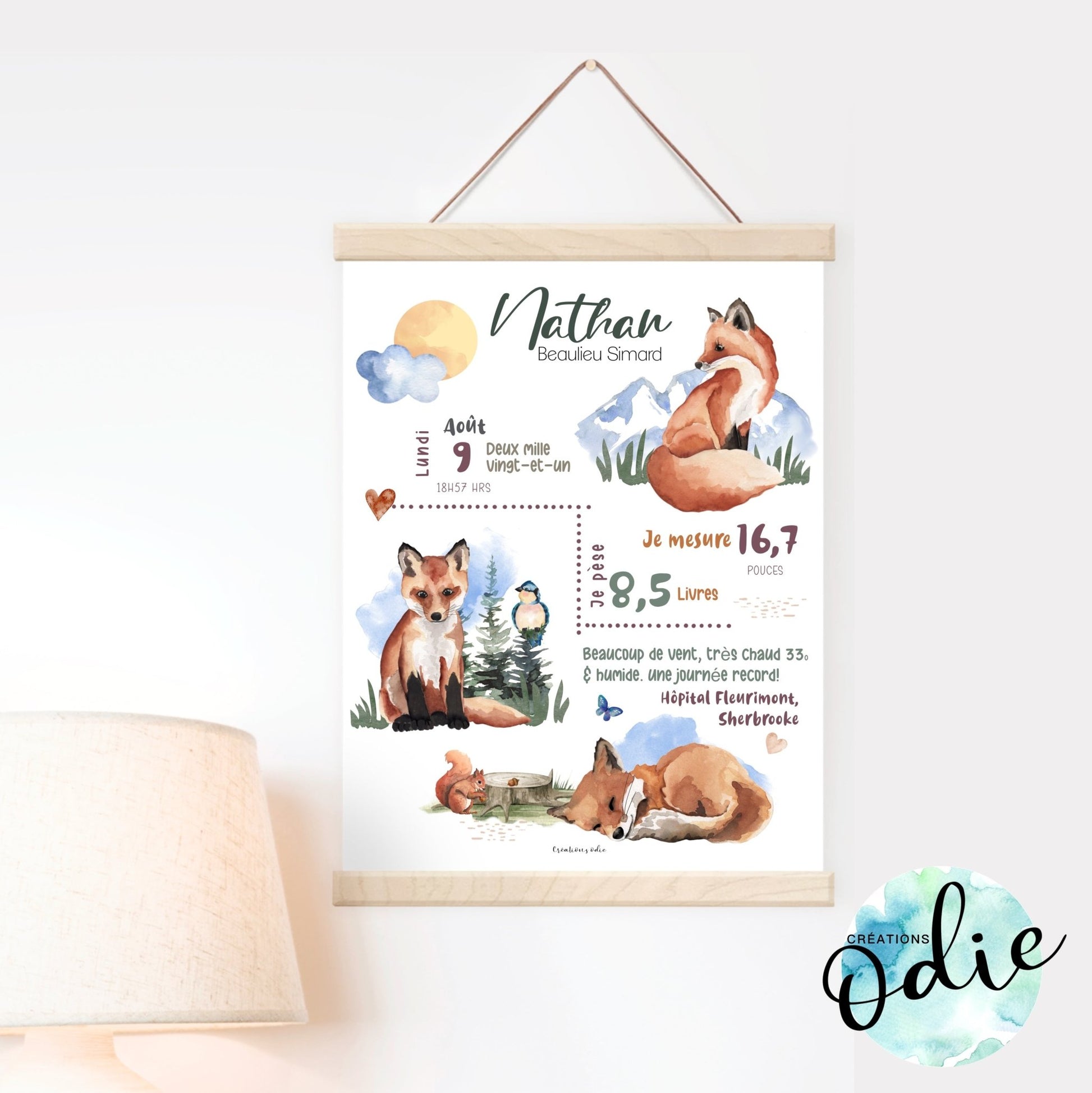 Affiche de naissance - Thème renards 1 - Bébés et tout-petits - Créations Odie