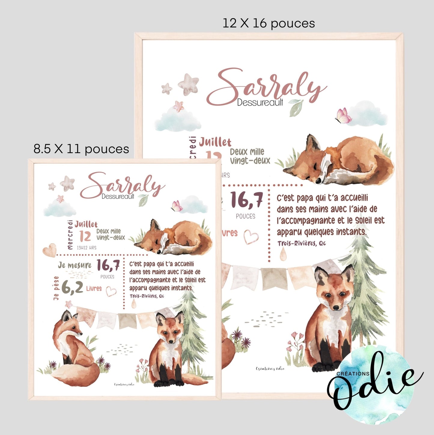 Affiche de naissance - Thème renards 2 - Bébés et tout-petits - Créations Odie