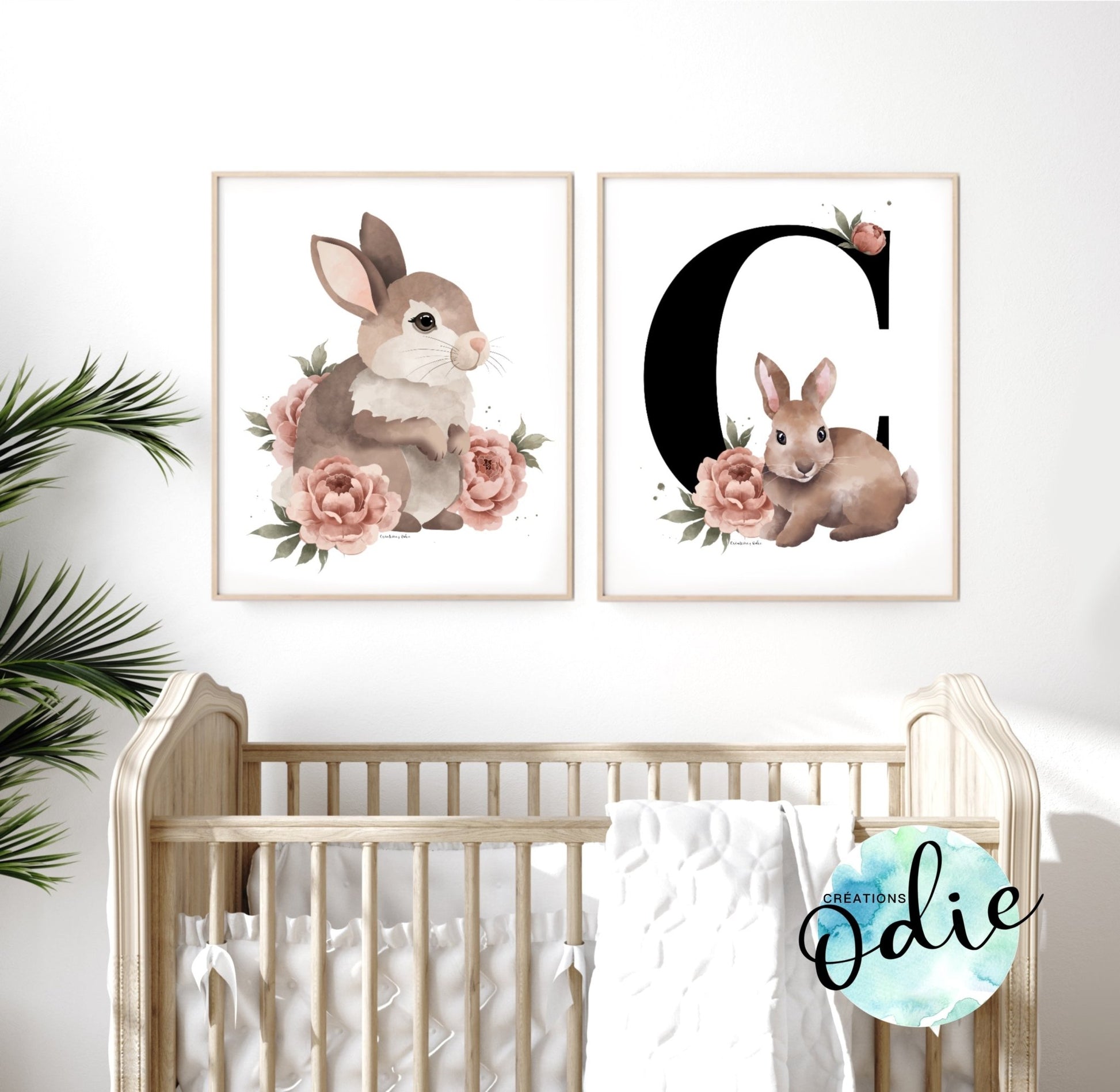 Affiche - Mignons lapins dans les pivoines - Affiche - Créations Odie