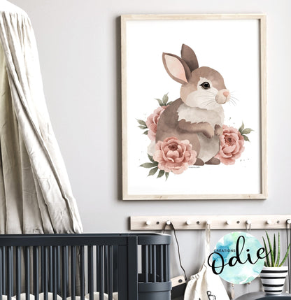 Affiche - Mignons lapins dans les pivoines - Affiche - Créations Odie