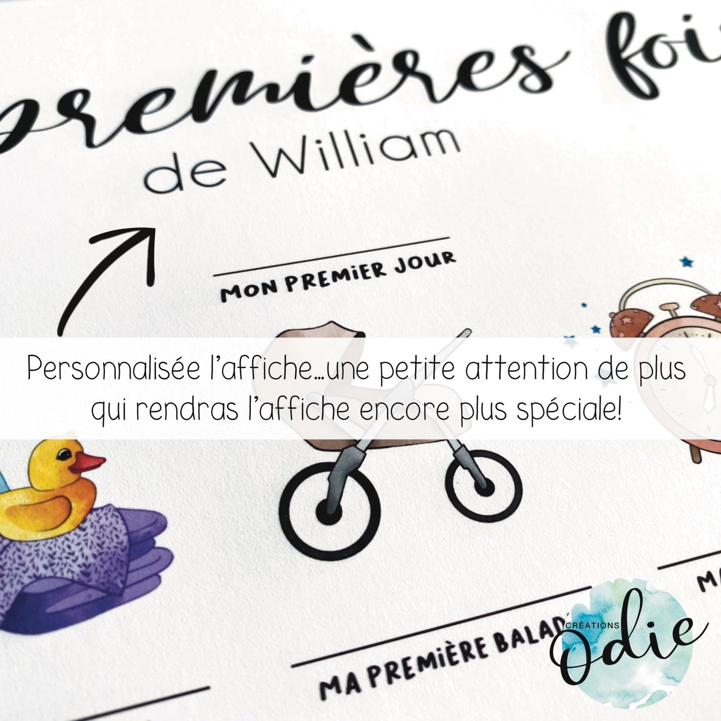 Affiche personnalisée des premières fois de bébé avec prénom, souvenir unique à compléter