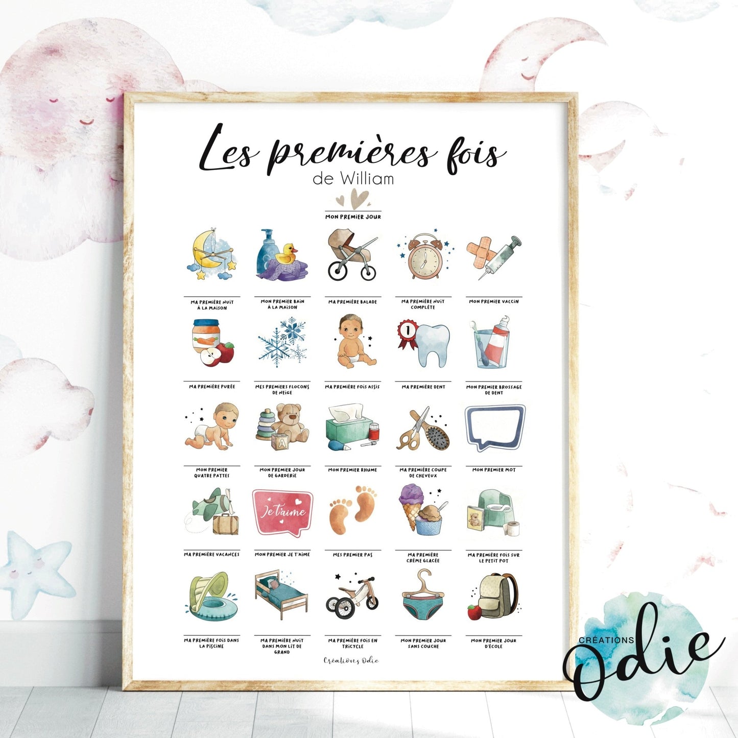 Affiche des premières fois de bébé à compléter à la main ou avec un tampon encreur