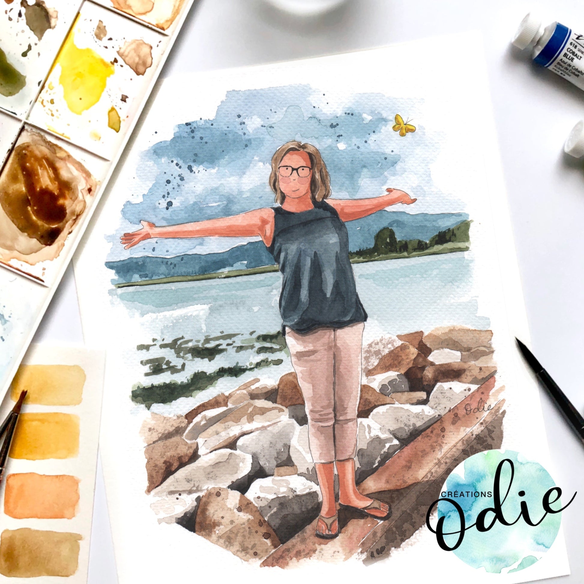 Portrait personnalisé aquarelle - Portrait personnalisé aquarelle - Créations Odie