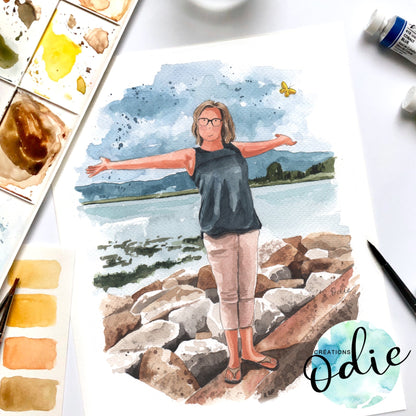 Portrait personnalisé aquarelle - Portrait personnalisé aquarelle - Créations Odie