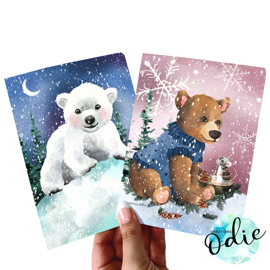 Carte - Duo ourson en hiver - Carte de voeux - Créations Odie