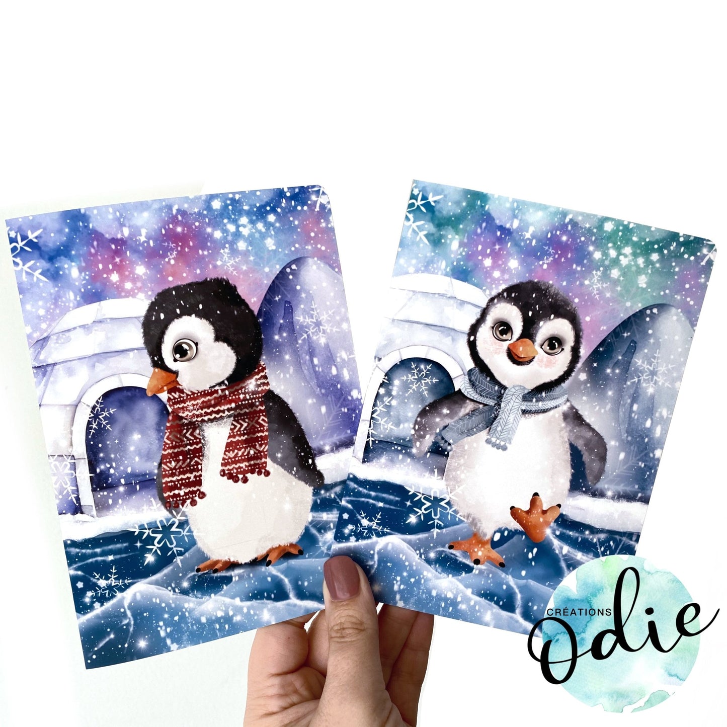 Carte - Duo pingouins - Carte de voeux - Créations Odie