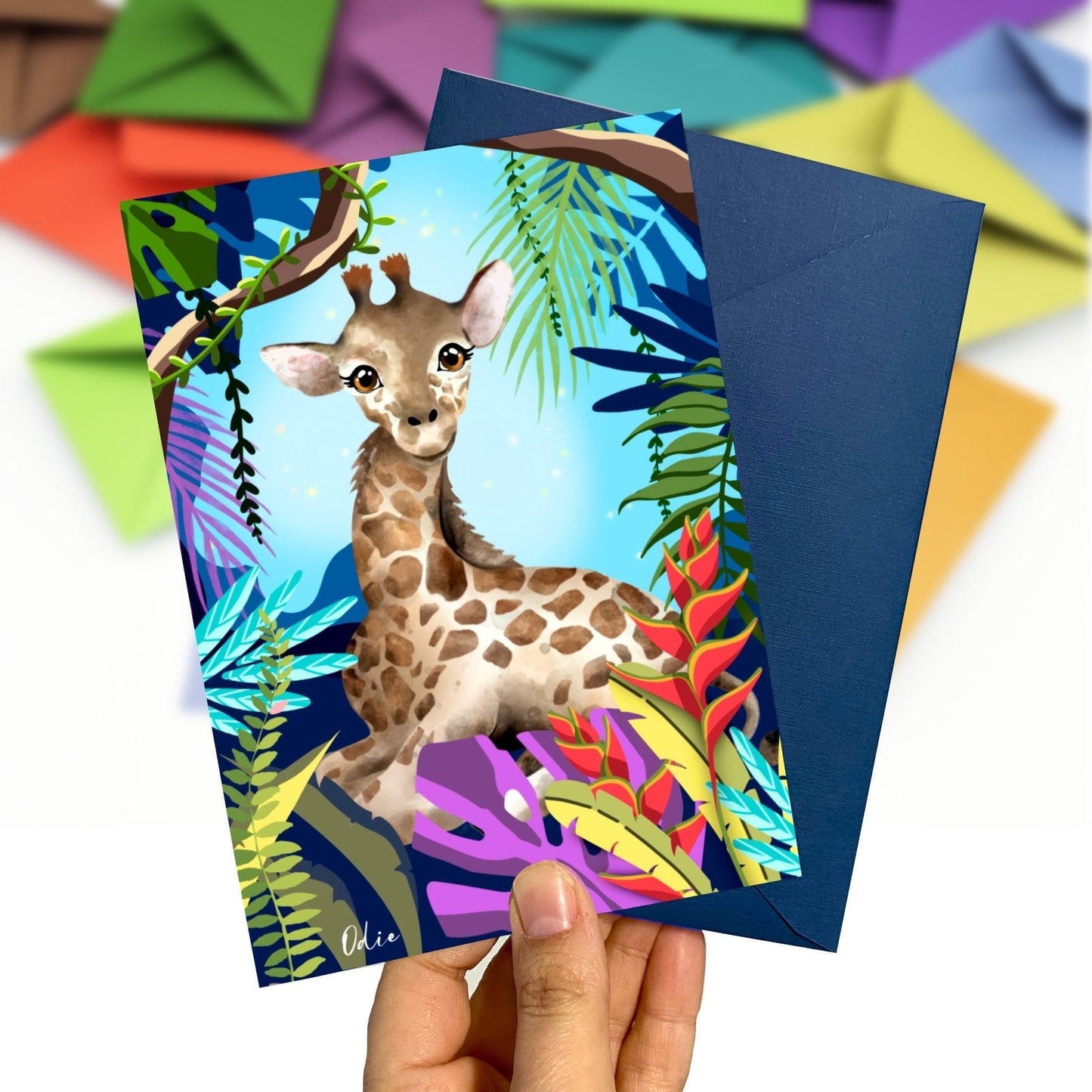 Carte - Girafe de la jungle - Carte de voeux - Créations Odie