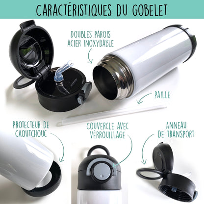 Gourde thermos - Cheval et fleurs - Verre isotherme - Créations Odie