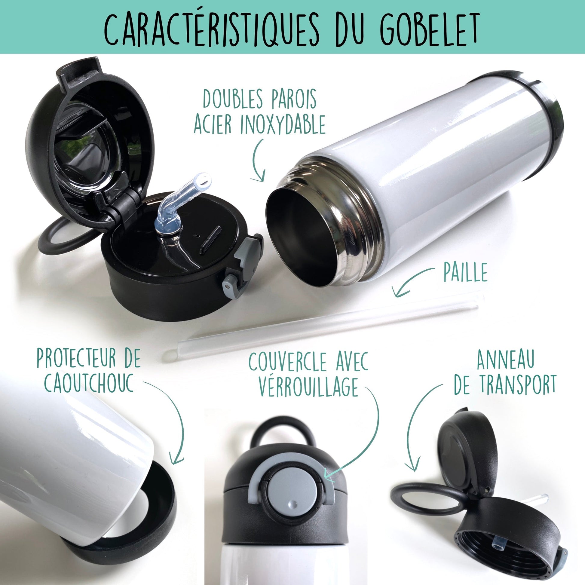 Gourde thermos - Chevreuil et lapin mignons - Verre isotherme - Créations Odie