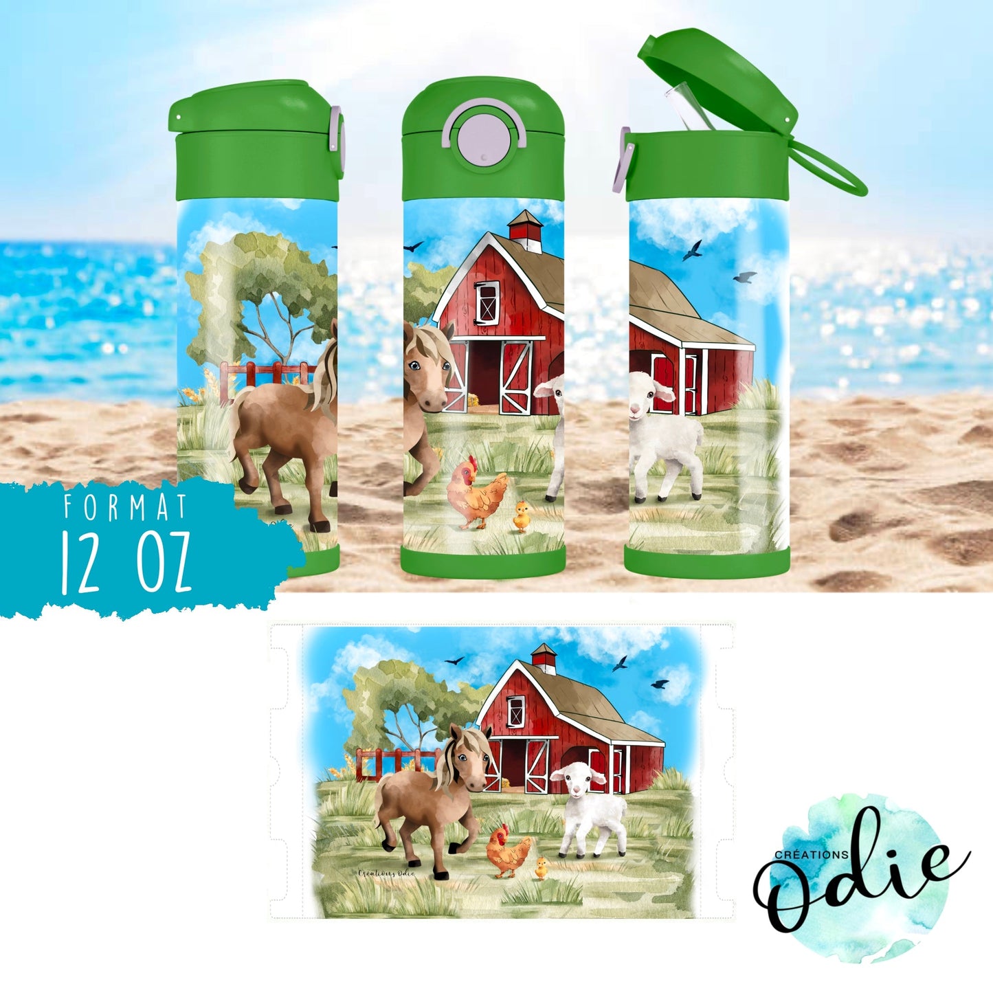 Gourde thermos - La ferme - Verre isotherme - Créations Odie