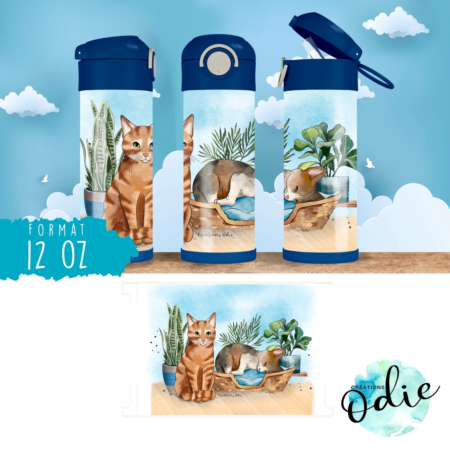 Gourde thermos - Les chatons - Verre isotherme - Créations Odie