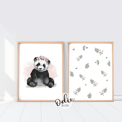 Petit panda avec ses petites fleurs - Affiche - Créations Odie