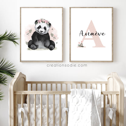 Petit panda avec ses petites fleurs - Affiche - Créations Odie