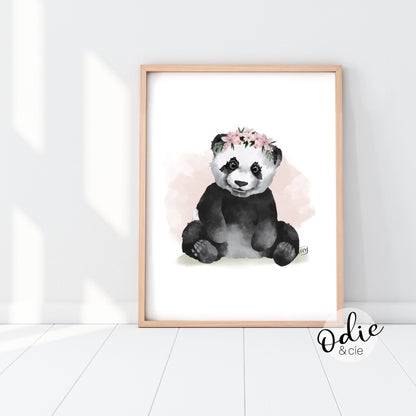 Petit panda avec ses petites fleurs - Affiche - Créations Odie