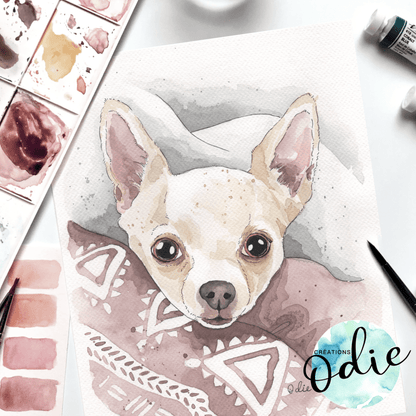 Portrait aquarelle animalier peint à la main au Québec, pièce unique