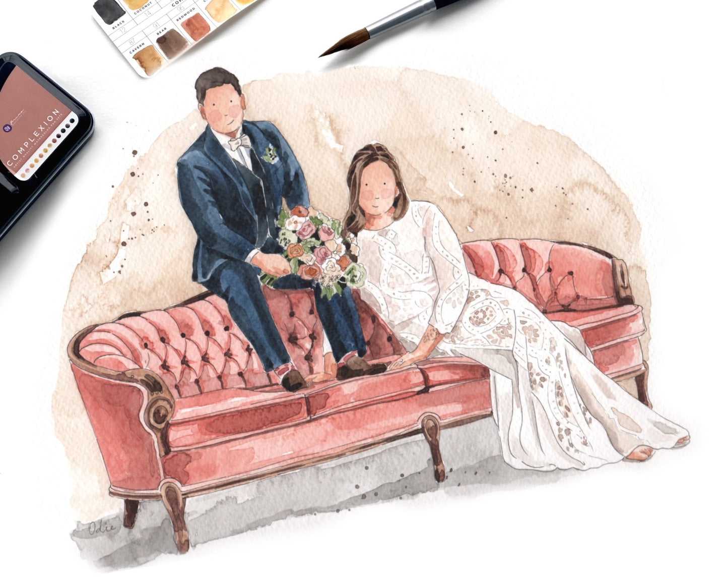 Portrait personnalisé aquarelle d'un mariage 